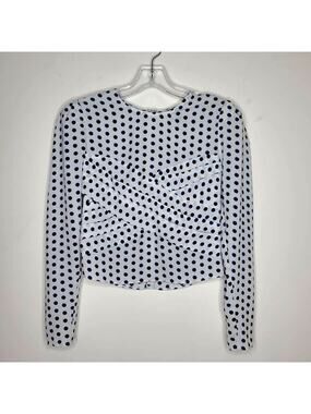 Express long sleeve white black polka dot cropped crossover front blouse - 00